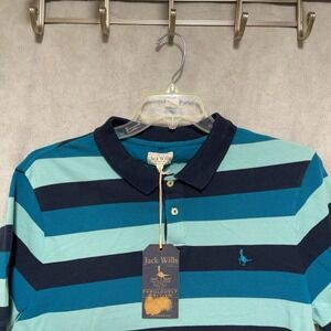 NWT Jack Wills Polo Shirt Men XL Blue Striped Contrast‎ Embroidered Logo Pique
